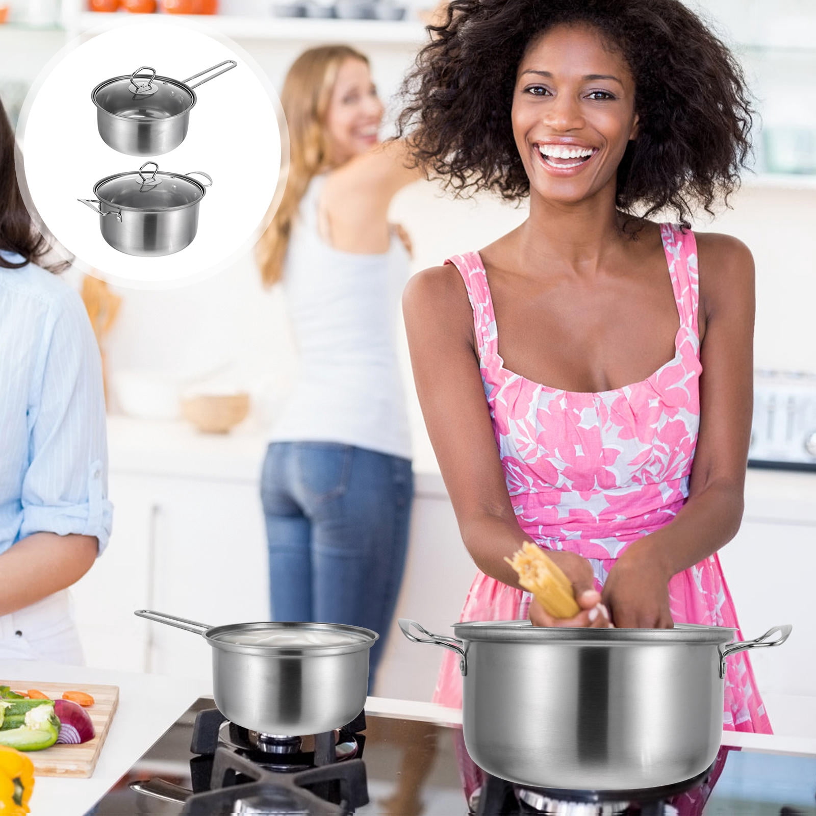 YSNOOWE 2Pcs Stainless Steel Cookware Set Kitchen Pot for Families