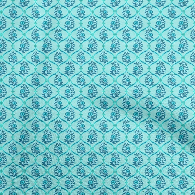 oneOone Velvet Aqua Blue Fabric Ogee Sewing Material Print Fabric By The Yard 58 Inch Wide