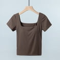 thumbnail image 2 of Plebaso Womens Square Neck T Shirts Built-In Bra Casual Going out Crop Tee Slim Plain Summer Basic Tops, 2 of 3