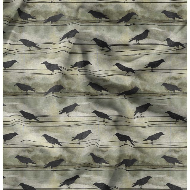Soimoi Green Velvet Fabric Crow Bird Print Sewing Fabric BTY 60 Inch Wide