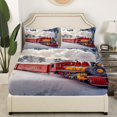 thumbnail image 3 of Erosebridal Red Retro Train Bed Sheets Set Full Size, White Snow Bedding Set, 4pcs, 3 of 6