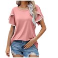 thumbnail image 1 of Timegard Hauts pour Femmes Été Col Rond Manches Courtes Pétale Blouses Confortables Chic Décontracté Tuniques, 1 of 5
