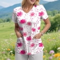 thumbnail image 2 of felwors Sarraus Femmes Confortable Léger Doux Extensible Imprimé Col en V Manches Courtes Haut de Sarrau Médical Rose P, 2 of 8
