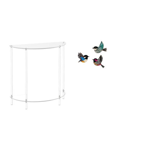 Luzkey Acrylic Bird Side Table for Small Space with Wooden Flying Birds Wall Art Accent End Table Skinny Nightstand for Bathroom Home Living Room Decor Garden Study Room Farmhouse