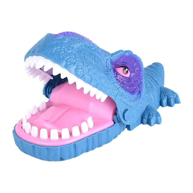 Blue Aquatic Dino Bite Game Chomping Teeth Toy With Led Effects Interactive Finger Fun