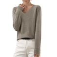 thumbnail image 2 of yoeyez Chandails Légers pour Femmes à Manches Longues Col Ras du Cou Chandail Uni Chandail Léger Doux Tricoté Hauts Bas d'Automne Brun P, 2 of 5