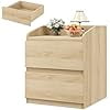 Modern Bedside Table with 2 Drawers, Handle-Free Curved Design Nightstand, MDF End Table with Guardrail Top, Metal Slides, 100 lb Capacity