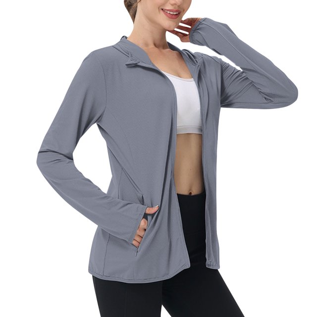 SHTXOZHI Veste Athlétique Légère pour Femmes Protection Solaire Fermeture Éclair Complète Manches Longues Chandails à Capuchon Randonnée Extérieur
