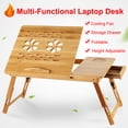 thumbnail image 3 of Graflsoa Adjustable Bamboo Laptop Desk with Cooling Fan and Drawer, Foldable Bed Table in Medium Size, Natural Finish, 4-Level Height Adjustment, 3 of 6