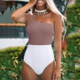 thumbnail image 2 of B91xZ Women's One Piece Swimsuits One Shoulder Color Clock Swimwear Cutout Bathing Suit,Khaki S, 2 of 5