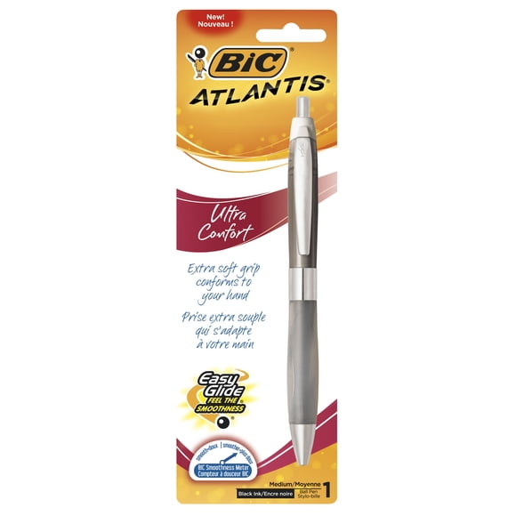 BIC Atlantis Stylos-Bille Ultra Comfort RT, Pointe Moyenne, 1,2 mm, Encre Noire, Barillet Gris, 1/paquet