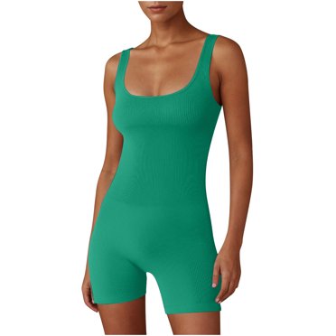 Lenpel Combinaisons d'Entraînement pour Femmes Sans Coutures Côtelées Sans Manches à Encolure Carrée Combinaisons Courtes de Yoga Athlétiques une Pièce Justaucorps