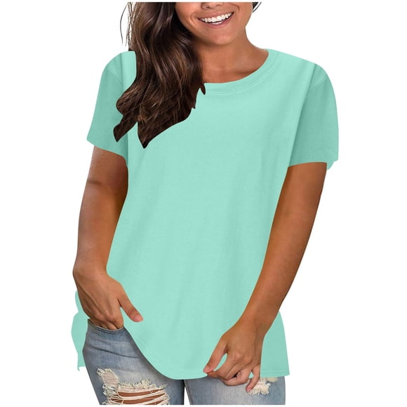 TNDBKQWR Women's Shirts Clearance Blouse Short Sleeve T Shirts Women Round Neck T Shirts for Women Womens Work Out Shirts, Sky Blue, M