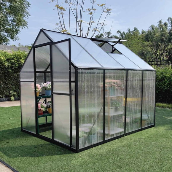 TMG Industrial 6' x 8' Greenhouse with Polycarbonate Roof and Walls, Durable Aluminum Frame, Quick Assembly, Essential Series, TMG-GHE0608