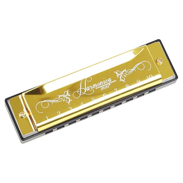 relayinert 10 Holes Harmonica Mouth Organ 20 Tones Musical Instrument Playing Present Gold