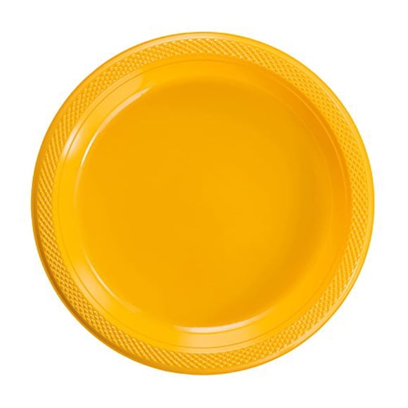 Exquisite 9 Inch. Yellow Plastic Plates - Solid Color Disposable Plates - 50 Count