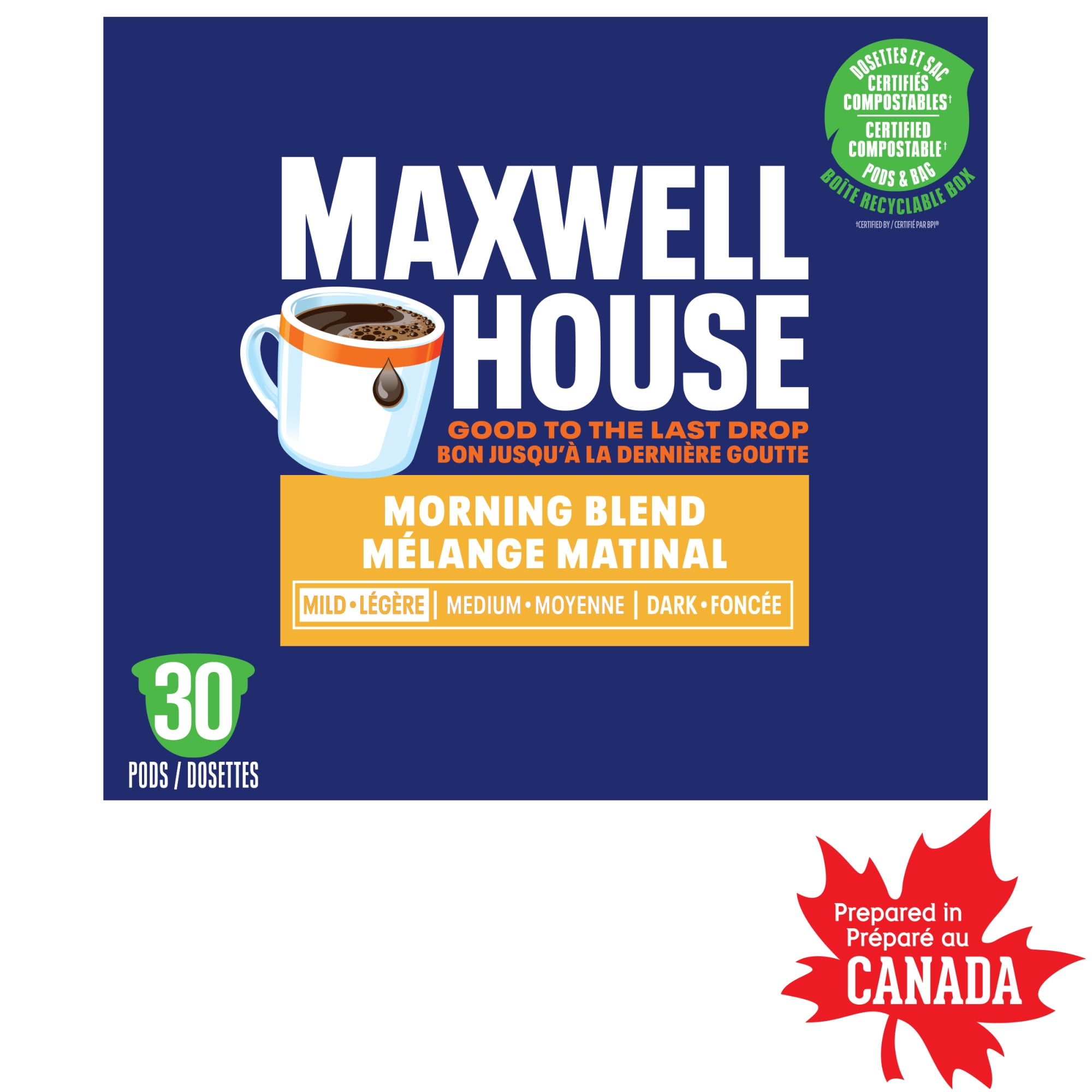 Maxwell House Morning Blend Coffee 100% Compostable K Cup Coffee Pods, 30 Pods, Medium