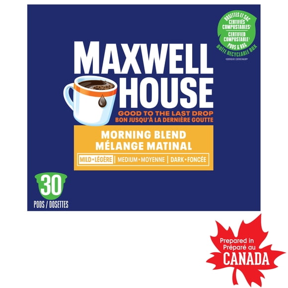 Maxwell House Morning Blend Coffee 100% Compostable K Cup Coffee Pods, 30 Pods, Medium