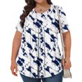 thumbnail image 3 of Pisexur Hauts de Printemps pour Femmes Blouses pour Femmes Chic Décontracté Mode pour Femmes Imprimé Col Rond Manches Courtes Plissé Ample Haut Multicolore,G, 3 of 6