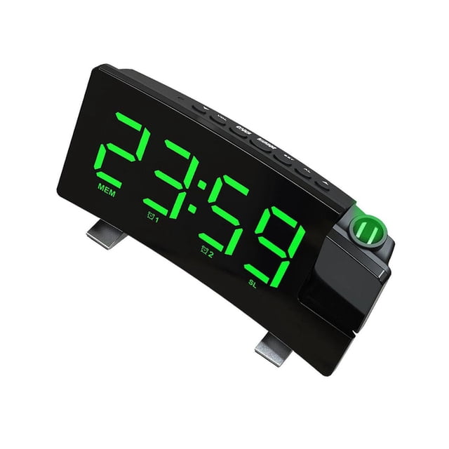 mmirethe Alarm Clock Radio Projection Dual Alarm LED Desktop FM Radio Green Light
