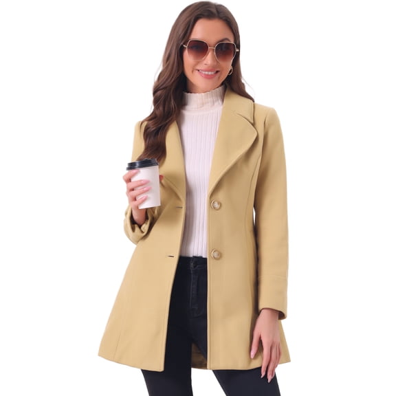 INSPIRE CHIC Women's Elegant Notched Lapel Button Single Breasted Winter Long Coat Khaki XS