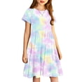 thumbnail image 3 of Robe Fille Été Patineuse Robe T-Shirt Teinture sur Nœuds Décontractée à Manches Courtes Robe Fluide pour Enfants 4-14 Ans, 3 of 6