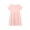 thumbnail image 3 of Robes pour Filles Mode Enfants Uni Col Rond Manches Courtes Décontracté Confortable Robe avec Poches Robes pour Tout-Petits Rose 7 Ans-8 Ans, 3 of 6