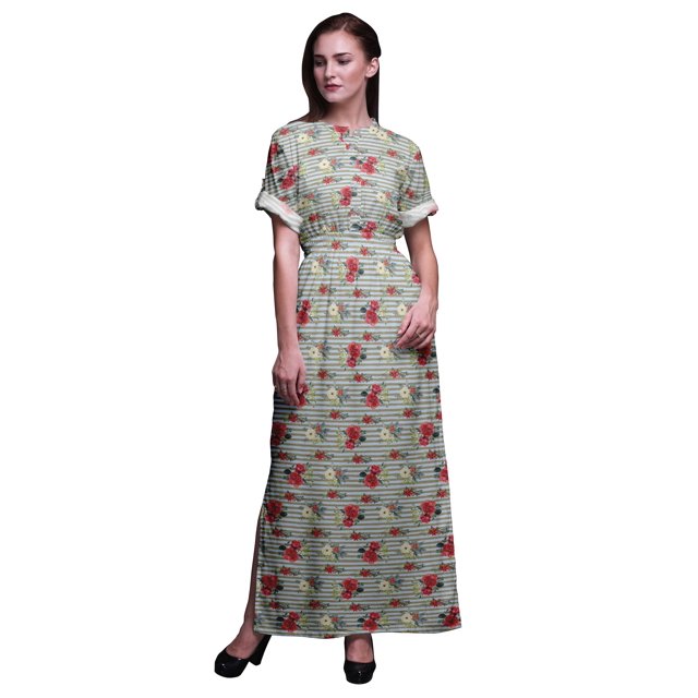 Bimba Robe Longue en Rayonne Begonia & Rayures pour Femmes Boho Plage Cocktail Fête Robe Fendue maxi-Grande