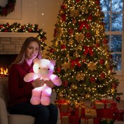 ZZkhGO Color Changing Glowing Ribbon Bear Plush Toy, LED Light Up Stuffed Animal, Luminous Teddy Bear for Children Birthday Christmas Gift