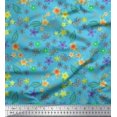 thumbnail image 1 of Soimoi Blue Polyester Crepe Fabric Leaves,Insect & Floral Artistic Print Sewing Fabric BTY 52 Inch Wide, 1 of 3