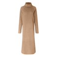 thumbnail image 4 of GZWYHT Robes pour Femmes 2025, Robes Maxi Femmes Robe Automne Hiver Uni Ample Col Roulé Peluche Manches Longues Longue Robe Robe à Manches Longues, Robes Décontractées, Robe Kaki, Robes de Vacances TG, 4 of 5