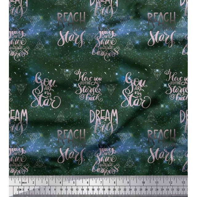 Soimoi Poly Georgette Fabric Text & Sacred Geometry Galaxy Print Fabric by the Yard 52 Inch Wide