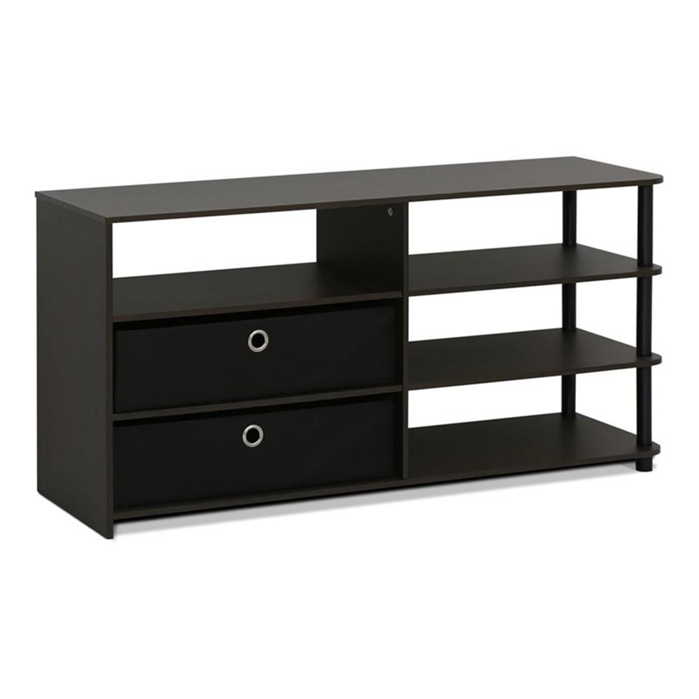 Pemberly Row Contemporary Wood TV Stand for TV up to 55" in Walnut/Black
