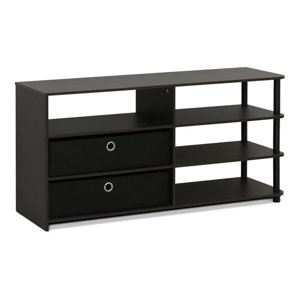 Pemberly Row Contemporary Wood TV Stand for TV up to 55" in Walnut/Black