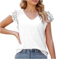 thumbnail image 1 of Pompotops Womens Spring And Summer Flounce V-neck Solid Color Bottom T-shirt Top Clearance, 1 of 5
