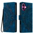 thumbnail image 2 of Flip Case for iPhone 16 Plus, Totem Embossed Flowers Premium PU Leather Wallet Folio Cover with Card Holder Kickstand Compatible with iPhone 16 Plus - Blue, 2 of 13
