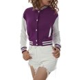 thumbnail image 2 of Kmbangi Veste de Baseball Courte à Manches Longues pour Femmes, Boutonnée, à Couleurs Contrastantes, 2 of 9