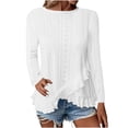 thumbnail image 1 of Plebaso Women's Long Sleeve Eyelet Tops Crew Neck Ruffle Blouses Dressy Irregular Hem Womens Spring Shirts, 1 of 7