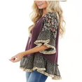 thumbnail image 3 of Women 3/4 Sleeve Solid Floral Hem Leopard Print Blouse Loose Top, 3 of 5