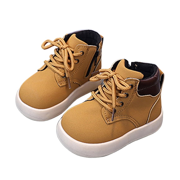 Dakaela Toddler Boys Girls Work Boots Kids Lace up Winter Combat Booties Platform High Top Casual Hiking Outdoor Sneakers Shoes Yellow 11