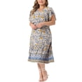 thumbnail image 2 of GRACE & GRANDEUR Robe Midi Trapèze d'Été Bohème Décontractée à Col en V à Manches Courtes à Imprimé Floral pour Femme Grande Taille3X Beige, 2 of 5