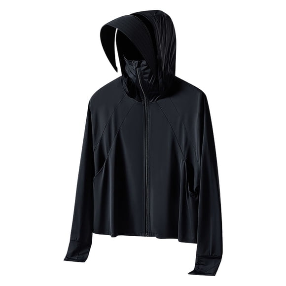 Pisexur Sun Protection Clothing Men UPF 50 Long Sleeve Shirt Men Sun Protection Clothing UPF50+outdoor Summer Ice Silk Sun Protection Sports Solid Color Sleeve Hooded Black,L
