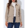 thumbnail image 2 of INSPIRE CHIC Women's Drawstring Waist Flap Pockets Lightweight Utility Jacket Light Khaki XS, 2 of 5