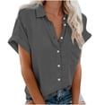 thumbnail image 1 of Timegard Womens Tops Button down Short Sleeve Lapel V-Neck Top Summer Casual Shirts with Pockets Blouse, 1 of 6