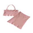 thumbnail image 2 of 2Pcs Kids Summer Outfit  Solid Color Ribbed Halter Neck Sleeveless Crop Tops + Short Slit Skirt for Girls  2-7 Years, 2 of 7