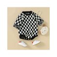 thumbnail image 3 of Faithtur Bébé Filles Garçons Barboteuse Damier Plaid Col Rond Manches Longues Tricot Pull Combinaisons Automne Hiver Bodysuits, 3 of 9