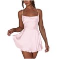 thumbnail image 1 of AherBiu Satin Dress for Women Sleeveless Crossover Strap Hollow Back Ruffle Layered Party Mini Dress, 1 of 7