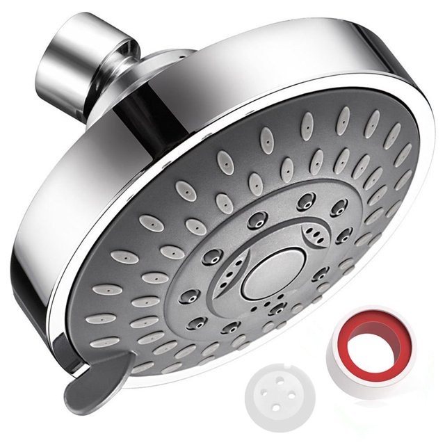 High Pressure Shower Head 5 Settings Fixed Showerhead 4 Inch High Flow Bathroom Showerhead with Adjustable Joint for Luxury Shower Experience Even at Low Water Pressure