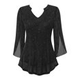 thumbnail image 4 of Double Layer Thread Mesh Loose Fit Blouse Top With Flared Three Quarter Sleeves And Elegant Collar Design For Summer Casual Wear And Fashion Outfits Women'S T-Shirts Black Xxl, 4 of 4