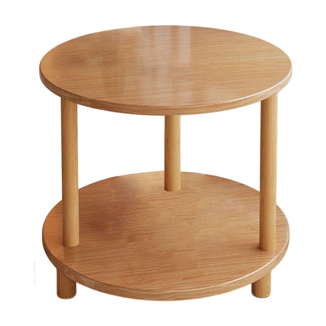 Beige Round Wood Side Table For Living Room Bedroom With Sturdy Structure And Double Layer Storage Compact Furniture Design 20.87X15.75X15.75 Inches Beige